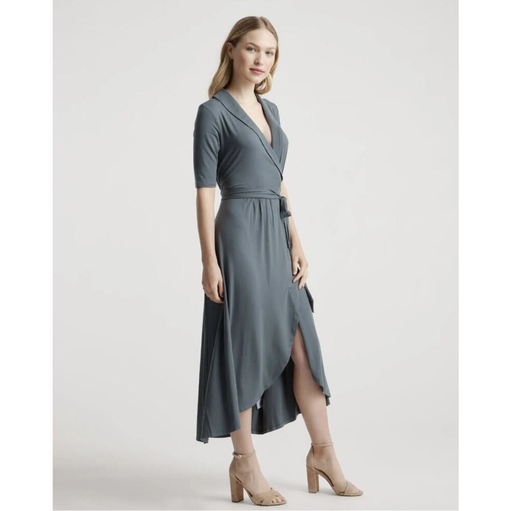 Quince Tencel Jersey Midi Wrap Dress Dark Olive 1X Womens So Soft 161